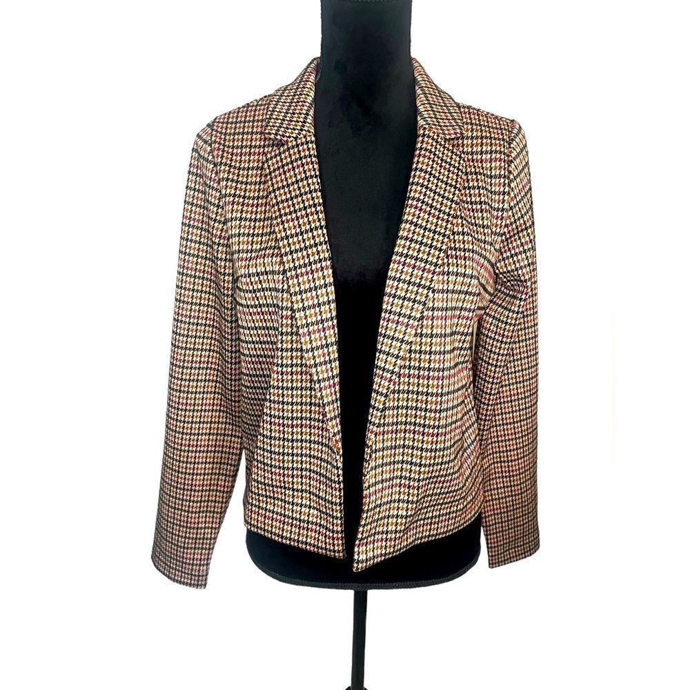 NWT MAURICES HOUNDSTOOTH BROWN PURPLE CLASSIC FALL BLAZER WOMENS SIZE SMALL